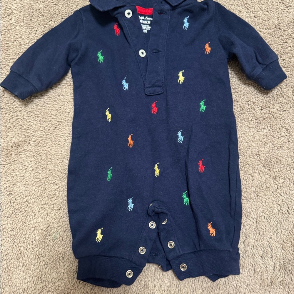 Ralph Lauren Navy Bodysuit with Multicolor Embroidery